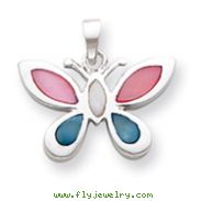 Sterling Silver Pink, White And Blue Shell Butterfly Pendant