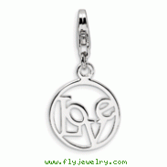 Sterling Silver Polished "Love" In Circle With Lobster Clasp Charm