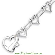 Sterling Silver Polished 3-D Heart Link Bracelet
