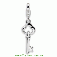 Sterling Silver Polished Skeleton Key With Lobster Clasp Charm