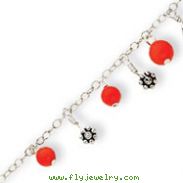 Sterling Silver Red Bead Anklet