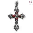 Sterling Silver Red Cubic Zirconia & Marcasite Cross Pendant