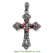 Sterling Silver Red Cubic Zirconia & Marcasite Cross Pendant