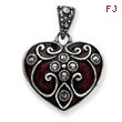 Sterling Silver Red Enamel & Marcasite Heart Pendant