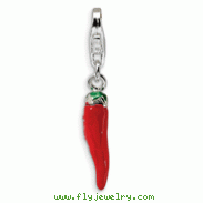 Sterling Silver Red Enamel Pepper With Lobster Clasp Charm