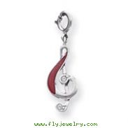 Sterling Silver Red Enameled Treble Clef Charm