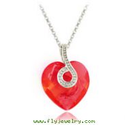 Sterling Silver Red Swarovski Crystal Heart Necklace