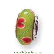 Sterling Silver Reflections Green/Pink Hand-blown Glass Bead