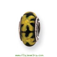 Sterling Silver Reflections Yellow/Black Murano Glass Bead