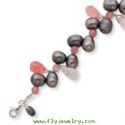 Sterling Silver Rose Quartz, Cherry Quartz, Freshwater Cultured Pearl Bracelet