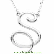 Sterling Silver S 16" Polished SCRIPT INITIAL NECKLACE