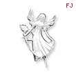 Sterling Silver Satin Diamond Cut Angel With Flower Pendant & Pin