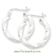 Sterling Silver Satin Finished Diamond Cut Twisted Hoop Earrings