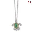 Sterling Silver Sim. Peridot/Sim. Emerald/CZ Turtle 18in Necklace chain