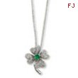 Sterling Silver Simulated Emerald/CZ 4-leaf Clover 18in Necklace chain