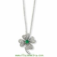 Sterling Silver Simulated Emerald/CZ 4-leaf Clover 18in Necklace chain