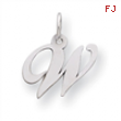 Sterling Silver Small Fancy Script Initial W Charm