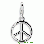 Sterling Silver Small Polished Peace Sign With Lobster Clasp Charm
