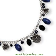 Sterling Silver Sodalite, Blue Goldstone, Black Crystal, Cultured Pearl Necklace
