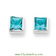 Sterling Silver Squared Light Blue CZ Earrings