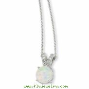 Sterling Silver Synthetic Opal Cabochon & CZ 18in Necklace chain