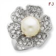 Sterling Silver Synthetic Pearl & CZ Ring