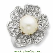 Sterling Silver Synthetic Pearl & CZ Ring