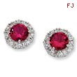 Sterling Silver Synthetic Ruby & Cubic Zirconia Post Earrings