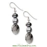 Sterling Silver Tourmalinated Quartz & Grey Freshwater Cultured Pearl Earrings