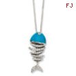 Sterling Silver Turquoise Enameled CZ Fish 18in Necklace chain