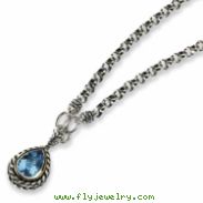 Sterling Silver w/14k Antiqued Blue Topaz 17in Necklace