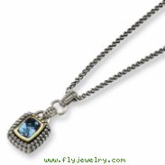 Sterling Silver w/14k Antiqued Blue Topaz 18in Necklace