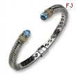 Sterling Silver w/14k Antiqued Diamond/Blue Topaz Hinged Bracelet