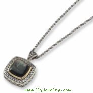 Sterling Silver w/14k Black Mother of Pearl Antiqued 18in Necklace