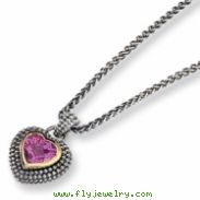 Sterling Silver w/14k Created Pink Sapphire 18in Necklace