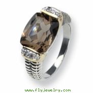 Sterling Silver w/14k Diamond & Smokey Quartz Ring
