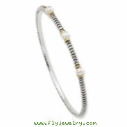 Sterling Silver w/14KY 4.5mm FW Cultured Button Pearl Bangle Bracelet