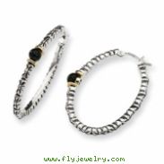 Sterling Silver w/14ky Button Onyx Oval Hoop Earrings