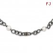 Sterling Silver w/14ky Freshwater Cultured Black Pearl Antiqued Necklace