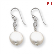 Sterling Silver White Biwa Coin Cultured Pearl and CZ Earrings