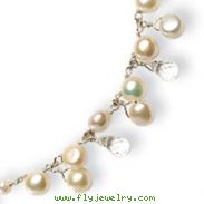 Sterling Silver White Cultured Button Pearl & Crystal Necklace