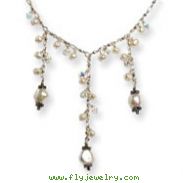 Sterling Silver White Cultured Pearl & Crystal Necklace
