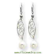 Sterling Silver White Cultured Pearl Filigree Dangle Earrings