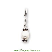 Sterling Silver White Cultured Pearl Marcasite Bead Dangle Earrings
