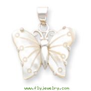 Sterling Silver White Shell Butterfly Pendant