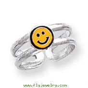 Sterling Silver Yellow & Black Enameled Smiley Toe Ring