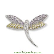 Sterling Silver Yellow & Clear CZ Dragonfly Pin