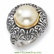 Sterling Silver/14ky 12mm White FW Cultured Pearl Ring