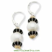 Sterling Silver/14Ky Pearl, Black Enamel & Gold Bead Earring