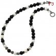 Sterling Silver/14Ky Pearl, Black Enamel, Silver & Gold Bead Necklace